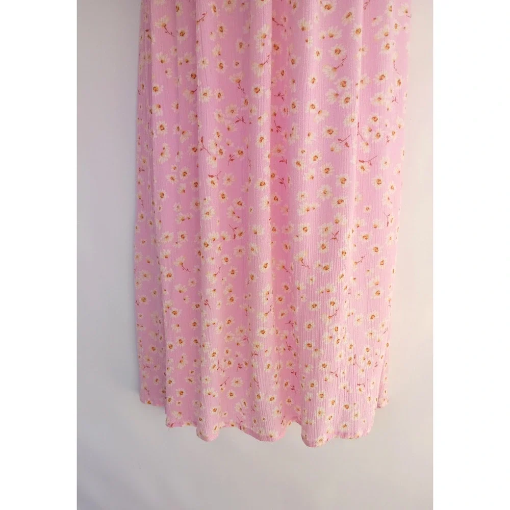 BillaBong Swept Away Midi Dress Pink Floral Puff Sleeve Smocked Cottagecore M - Picture 5 of 16